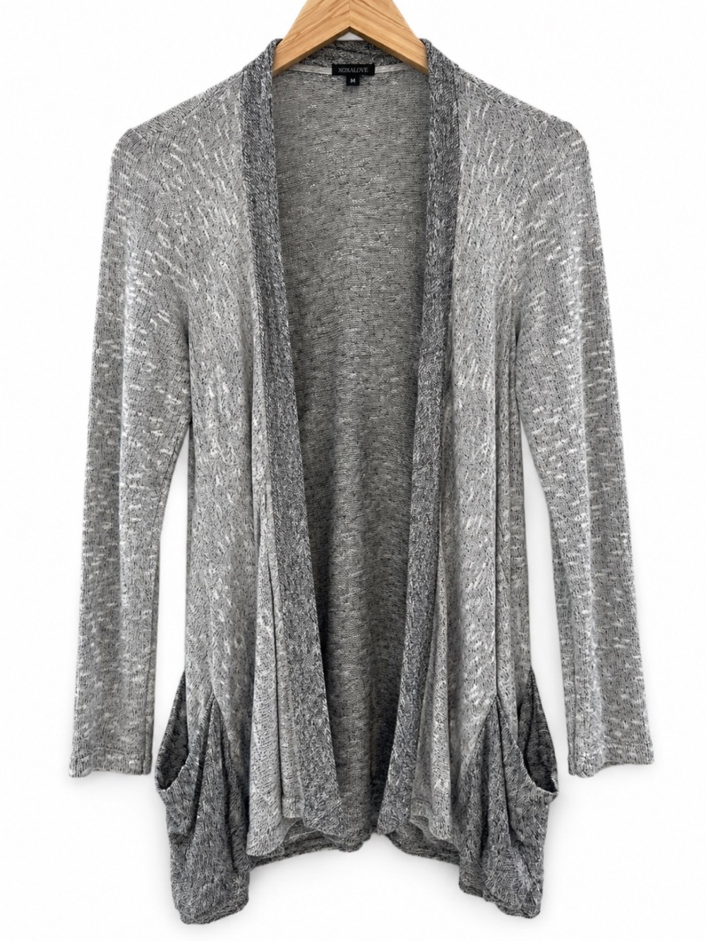 Komarov Sweater Womens Medium Gray Open Front Knit Cardigan Long Sleeve Draped